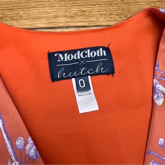 ModCloth Hutch Anthropologie Orange with Purple Floral Wrap Dress Size 0 - Picture 4 of 10
